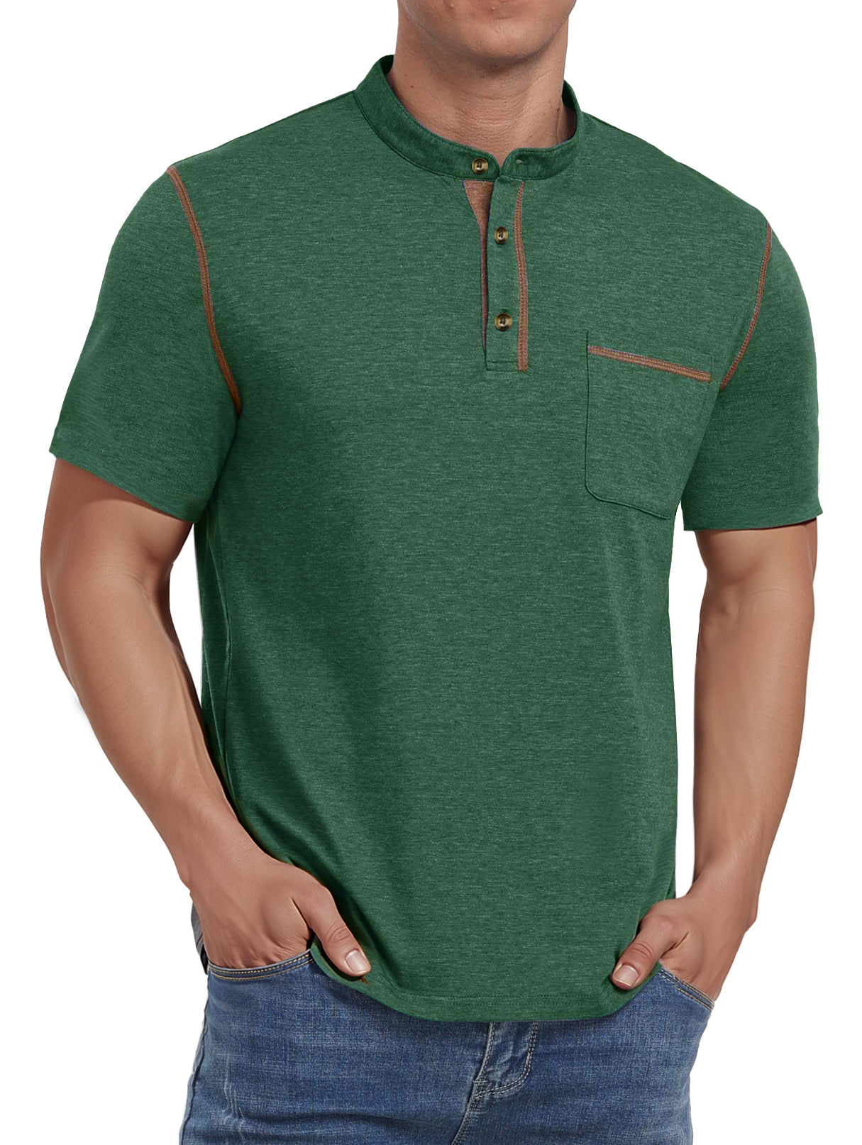 Thrilos Mens Henley Shirts Short Sleeve Casual Tops Lightweight Pullover Shirt Button Cotton T Shirt with Pocket