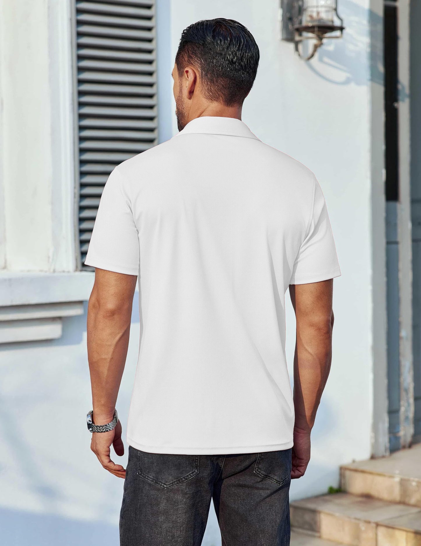 Thrilos Polo Shirts for Men Short Sleeve Dry Fit Shirts Printed Collar Casual Golf Polo Shirts