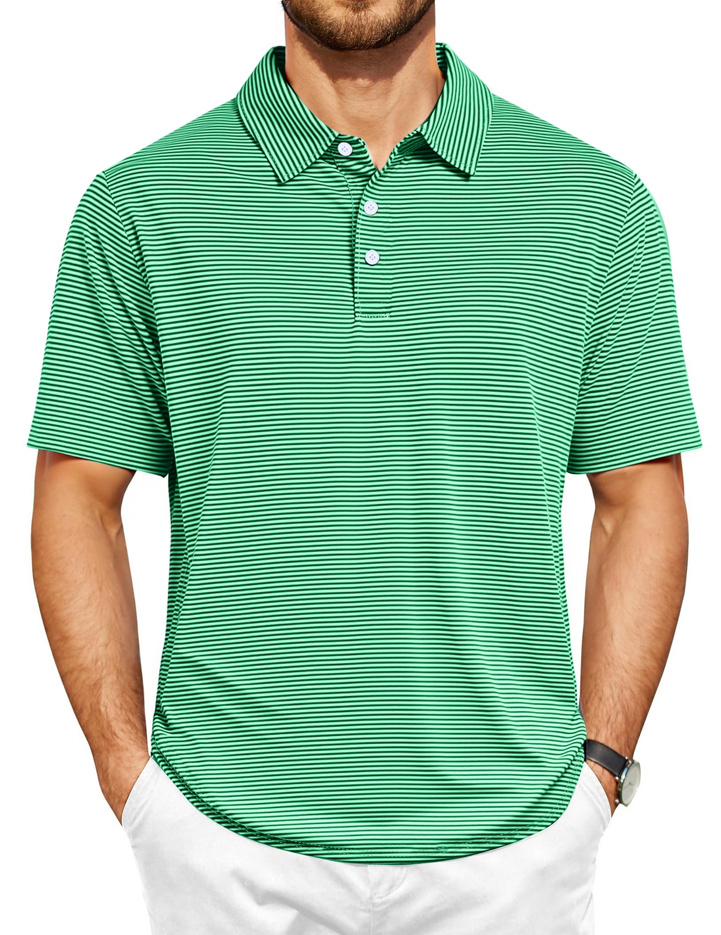 Thrilos Striped Golf Polo Shirts for Men Short Sleeve Performance Polo Dry Fit Print Casual Golf Shirts