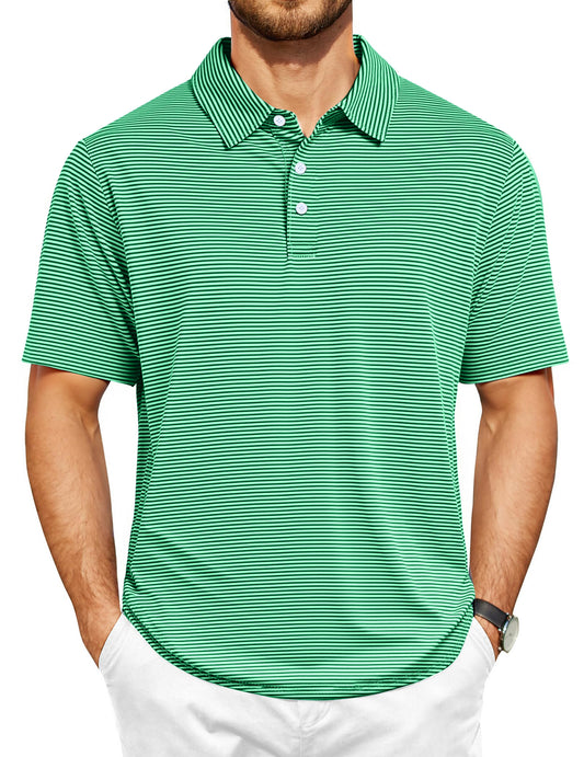 Thrilos Striped Golf Polo Shirts for Men Short Sleeve Performance Polo Dry Fit Print Casual Golf Shirts