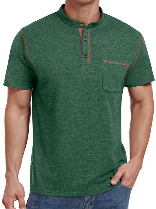 Thrilos Mens Henley Shirts Short Sleeve Casual Tops Lightweight Pullover Shirt Button Cotton T Shirt with Pocket