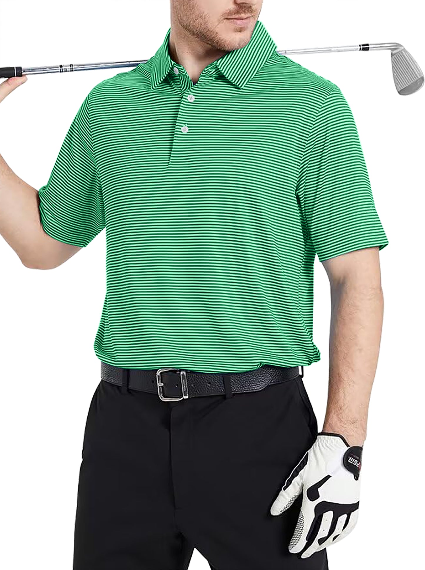 Thrilos Striped Golf Polo Shirts for Men Short Sleeve Performance Polo Dry Fit Print Casual Golf Shirts