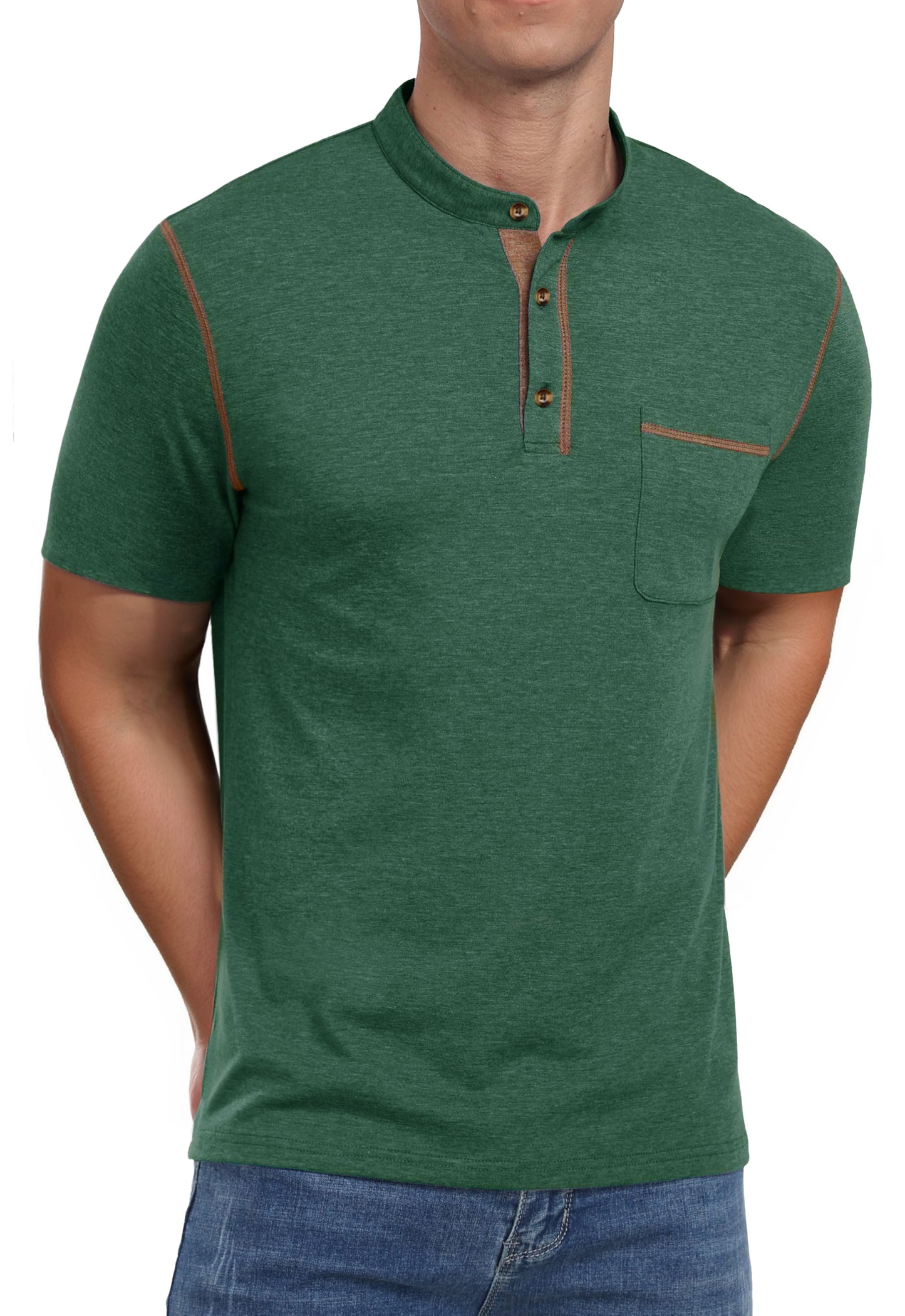 Thrilos Mens Henley Shirts Short Sleeve Casual Tops Lightweight Pullover Shirt Button Cotton T Shirt with Pocket