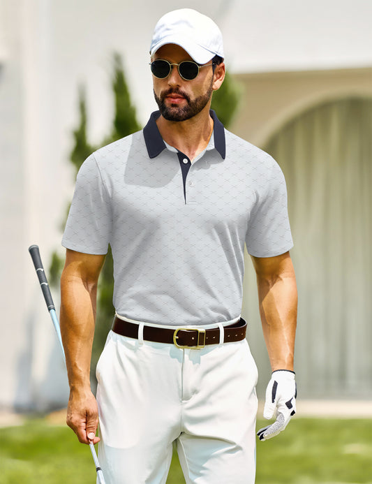 Thrilos Mens Shirts Casual Short Sleeve Golf Polo Shirts Print Performance Dry Fit Shirt